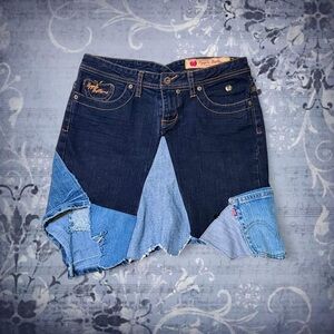 Vintage Y2K Rare Apple Bottoms Mixed Textile Jean Skirt